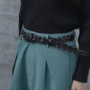 Hand-woven four-strand braided leather belt - Width 25mm