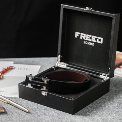 【FREED】Metallic English letter buckle business casual top layer leather belt