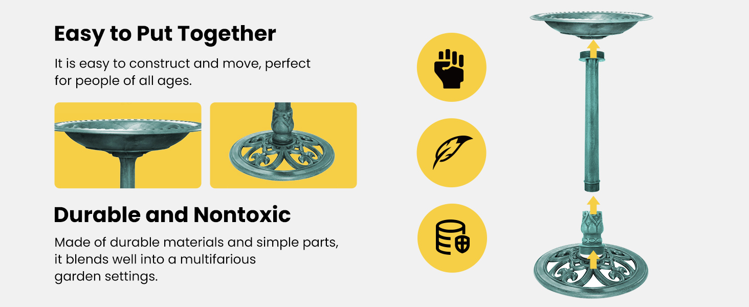 VIVOHOME Polyresin Antique Outdoor Green Garden Bird Bath and Solar Powered Round Pond Fountain Combo Set